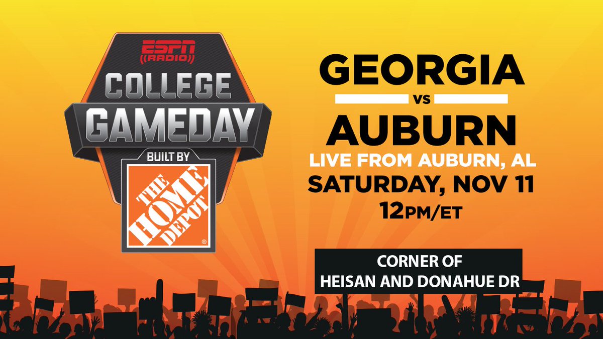 #CollegeGameday on <a href="/ESPNRadio/">ESPN Radio</a> live this Saturday at 12p from <a href="/AuburnU/">Auburn University</a>. FREE swag!  <a href="/AuburnFootball/">Auburn Football</a>  @FootballUGA #WarEagle #KeepChopping #ATD