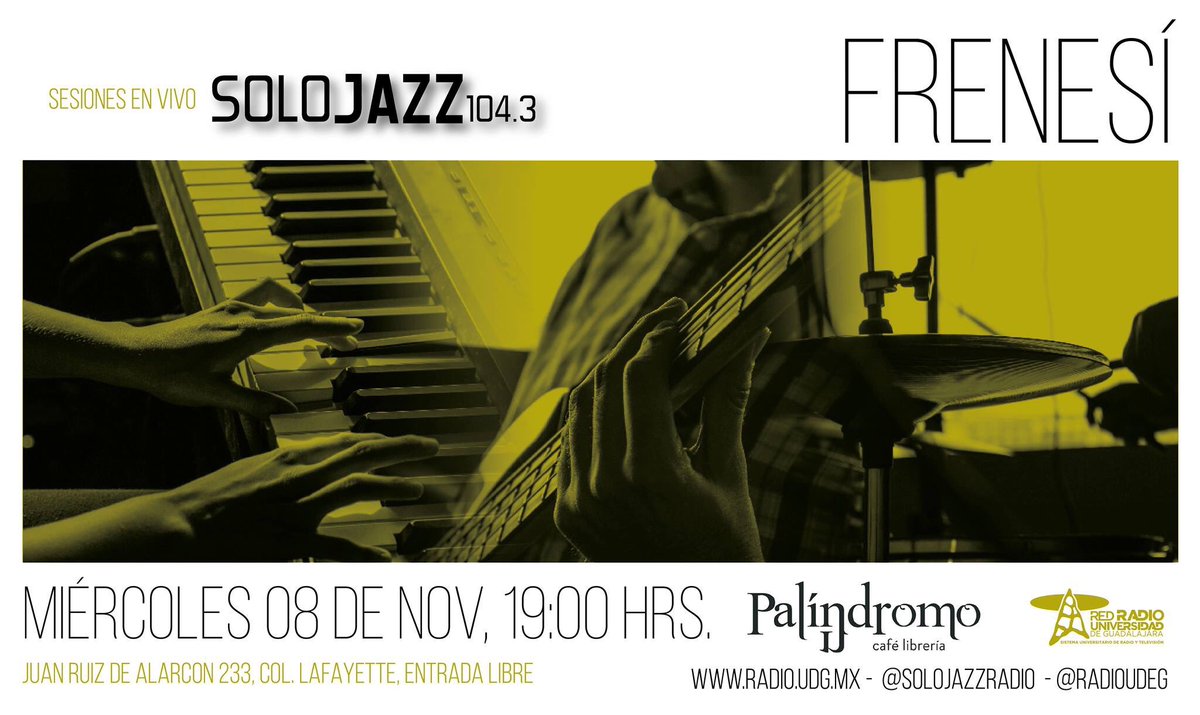 solojazzradio's tweet photo. Hoy Frenesí en #sesionesenvivo desde @Palindromocafe #triodejazz @RadioUdeG 19 hrs entrada libre 104.3 fm https://t.co/yBBwzqtqdP