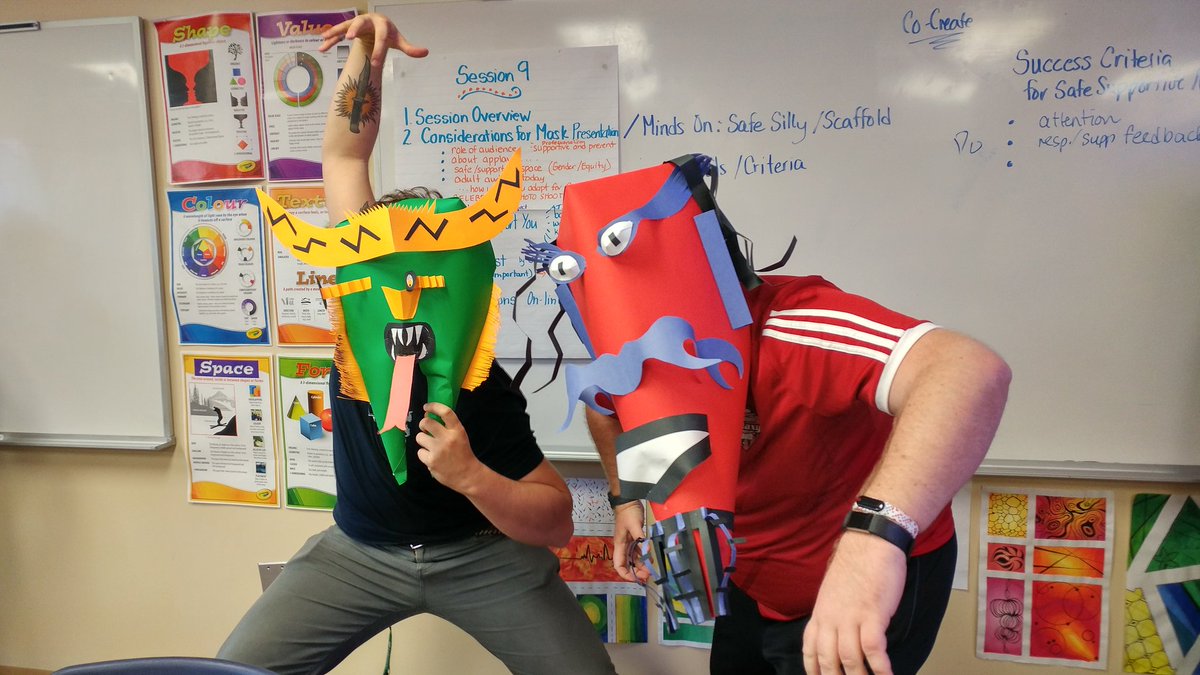 MrCowperCan's tweet photo. @teachorlando and I showing off our final "Trickster" masks for Art class. #luosocial #Tricksters #Art #mask #Fun #FutureProject https://t.co/VKQy3ISA9s