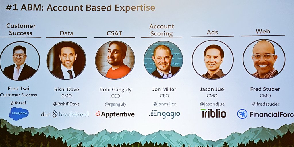 Great session on #ABM at #DF17 
Each speaker covers key elements: 
<a href="/fhtsai/">Fred Tsai</a> - defining ABM internally 
<a href="/RishiPDave/">Rishi Dave</a> - start with good data
<a href="/rganguly/">Robi Ganguly</a> - showing customer love
<a href="/jonmiller/">Jon Miller</a> - scoring and prioritizing
<a href="/jasondjue/">Jason Jue</a> - building awareness
<a href="/fredstuder/">Fred Studer</a> - converting