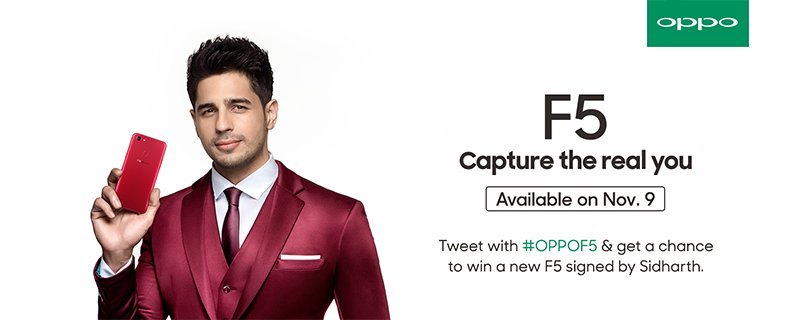 Tweet with #OPPOF5 and get a chance to win OPPOF5 signed by Sidharth Malhotra. Watch live at 5pm. #CaptureTheRealYou.