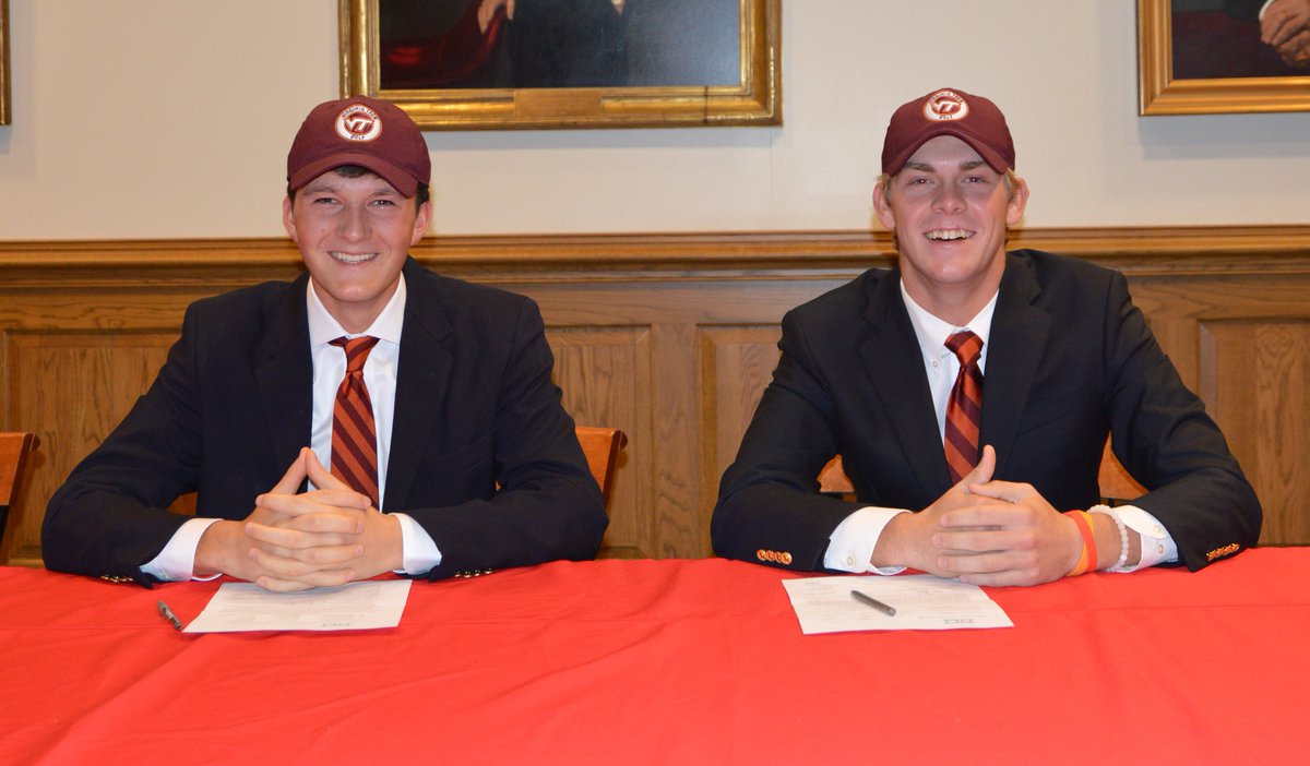 HokiesMGolf's tweet photo. Tech signs Commonwealth's top two golfers

Virginia's No. 1 and No. 2 ranked players to join Hokies in Fall 2018

https://t.co/aIQgtAruuH https://t.co/tPcmDptlTb