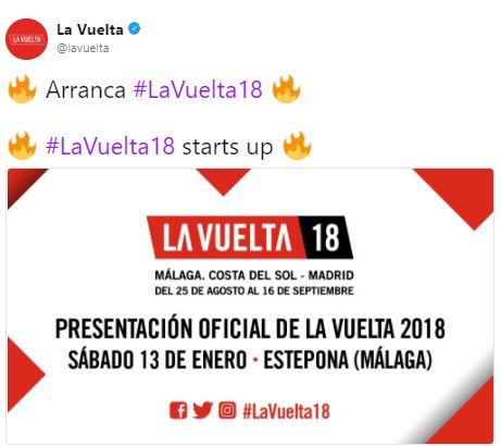 ¡CONFIRMADO! ¡La Vuelta a España 2018 será presentada oficialmente el próximo 13 de enero! 
ESPNBike.com
