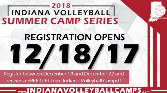 IndianaVBCamps's tweet photo. Registration will officially open on Monday, December 18th for the 2018 Summer Camp Series!! More info will be released soon! Perfect gift idea for the Holidays!! 🔴🏐🎄🎄🎄 https://t.co/IISQNTuSI6