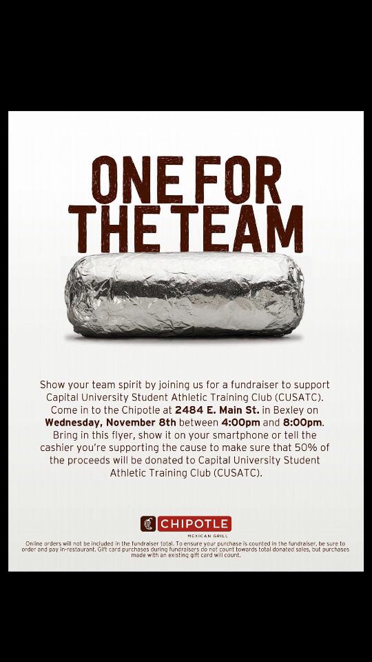 samsech_12's tweet photo. Come to chipotle tonight &amp; support @cusatc !!!! Athletes, this would be a nice way to repay your ATs for all those ankle tapings this season👀 #wwatd https://t.co/6iyCLcQ1lG