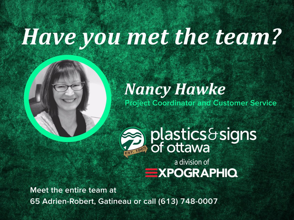 SignsofOttawa's tweet image. Meet Nancy - she has more than 20 years #experience in
graphic production, customer service and #signage sales. plasticsofottawa.com