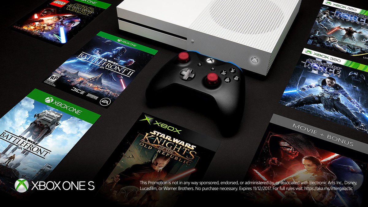 Xbox's tweet image. RT for a chance to win #Xbox and #StarWars prizes. NoPurchNec. Ends 11/12/17. #XboxSweepstakes rules: xbx.lv/2m3XBZk #PlayItFirst