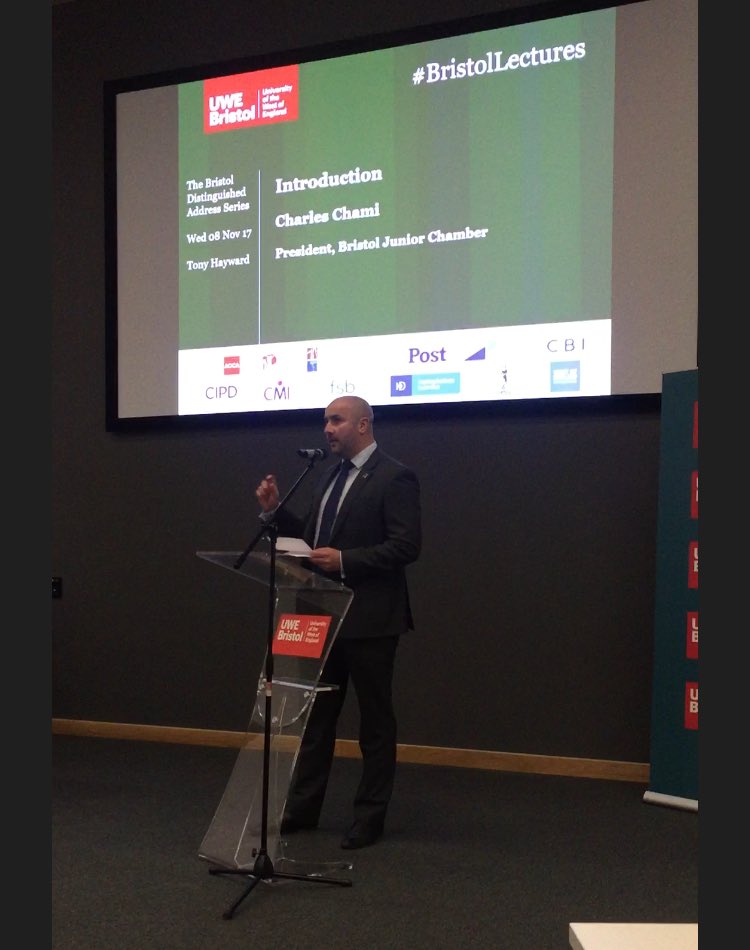 Our esteem President <a href="/Charlie_IFA/">Charles Chami</a> introducing Tony Hayward <a href="/UWE/">Uwe</a> #bristollectures