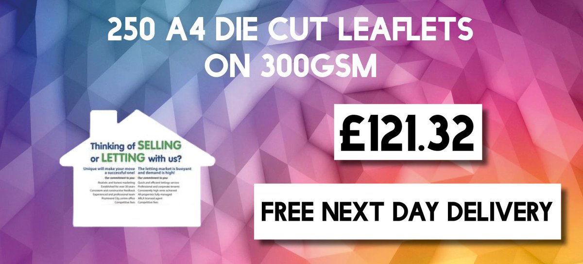 PrintChainUK's tweet photo. 250 A4 die cut leaflets, 300gsm, £121.32 with free next day delivery! https://t.co/NrZWgdNVbJ #diecutleaflets #print #printmarketing #brand https://t.co/YP7DBWHINh