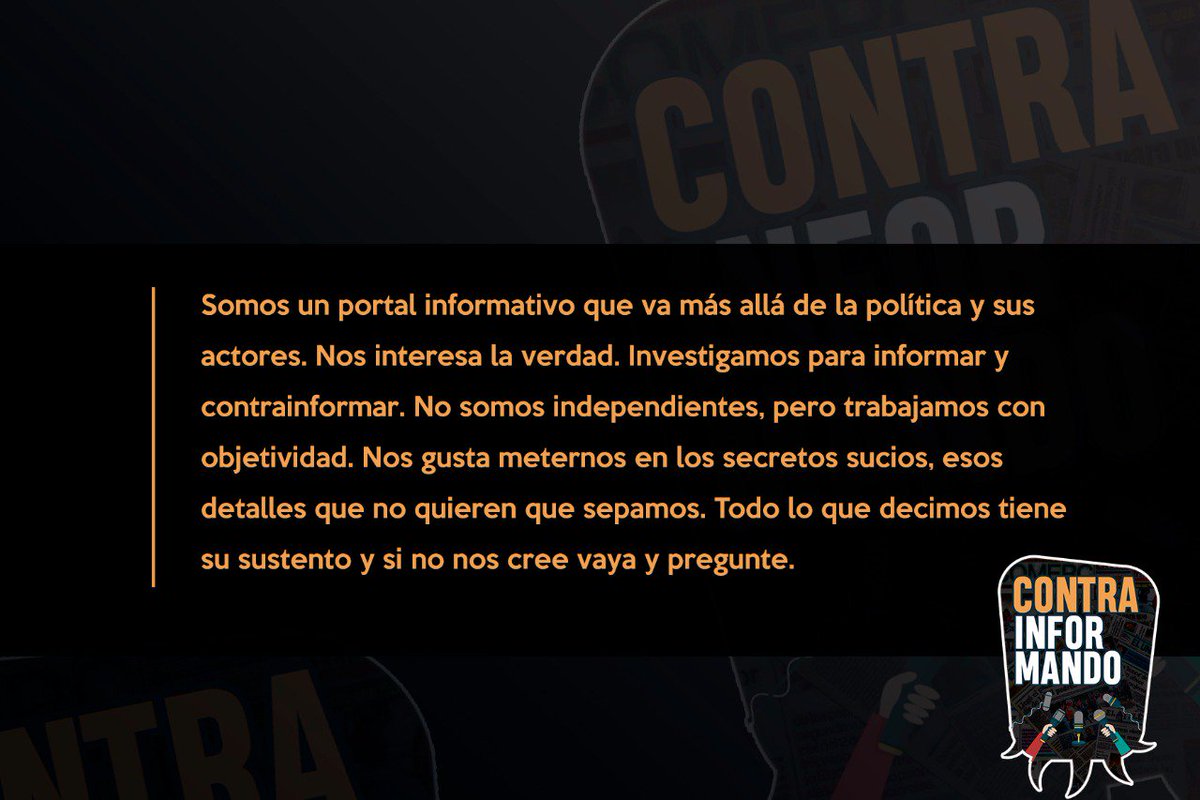 ContraInfoEc's tweet image. ¿Quiénes somos?
Vinimos a contrainformar.
¡Qué tiemblen los políticos con rabo de paja!