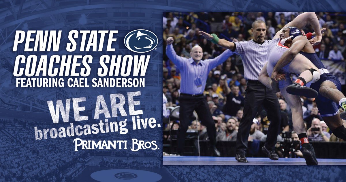 primantibros's tweet photo. Cael Sanderson is kickin' off the @pennstateWREST show tonight at 6:05p at the State College #PMans. Don't be late. https://t.co/tqOAu3i0o6