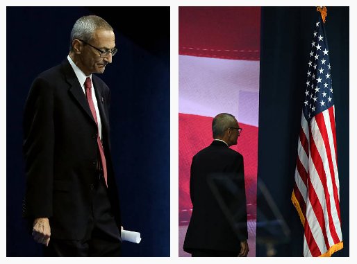 (50) What a pathetic sight, Criminal suspect & foreign lobbyist John Podesta leaving the stage after failing to properly concede the election on behalf of his crooked business associate who was throwing a tantrum & refusing to leave her room.