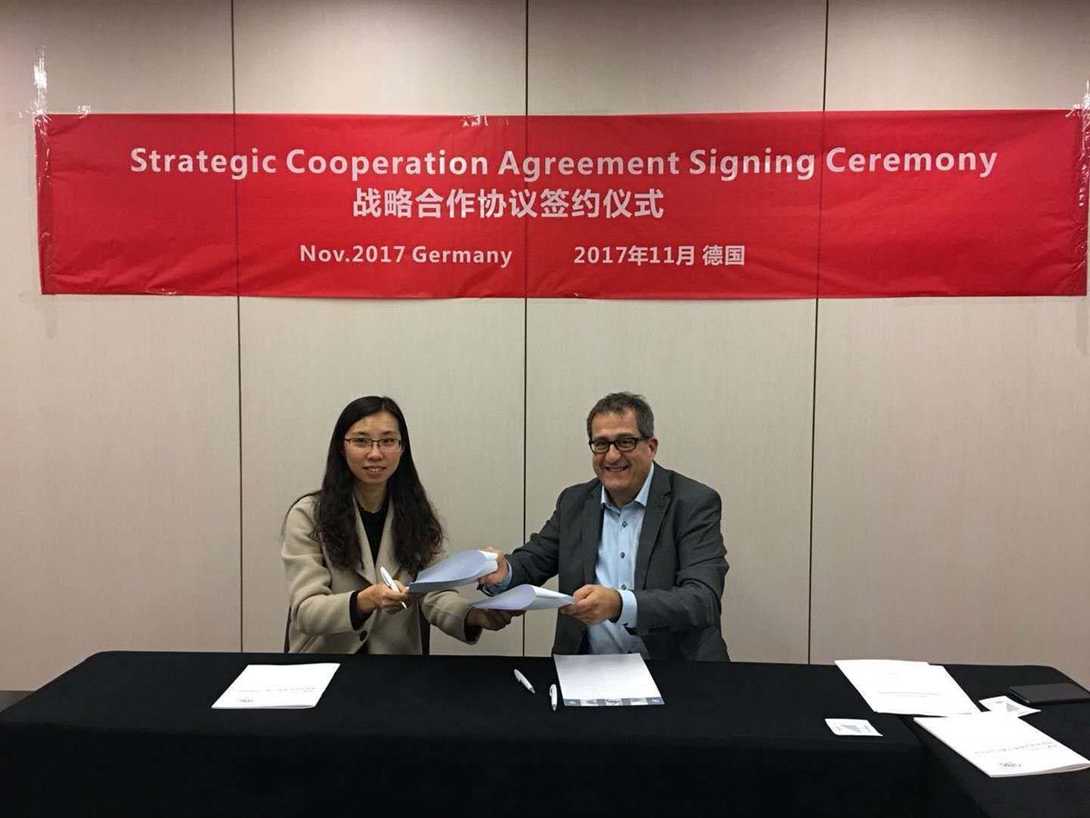 magnetic_cement's tweet photo. Signing Ceremony in Munich for Strategic Cooperation Agreement between Intelligent Transport System Center #ITSC of China, #Primove, #DMEGC and #MAGMENT to build dynamic #WirelessCharging test track in China. https://t.co/c9RJqzLbgs