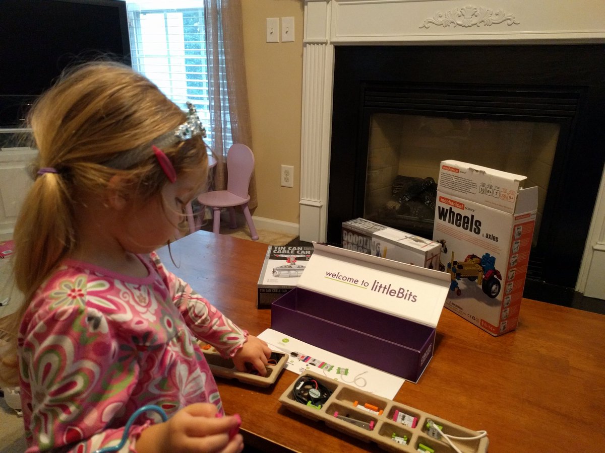 crbickhaus's tweet photo. She recognized the @littleBits from #TinkerTech right away and couldn't wait to get started! Thanks to @lifeandscience and @CarolinaParent she is already learning to #knowwonder! https://t.co/W2YVUXhg1X