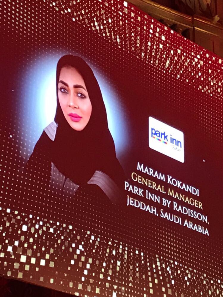 RadissonHotels's tweet photo. Maram Kokandi, first Saudi female GM is Saudi Arabia, wins Best Hotelier award at #WHA17! https://t.co/uHcMPYxCOE