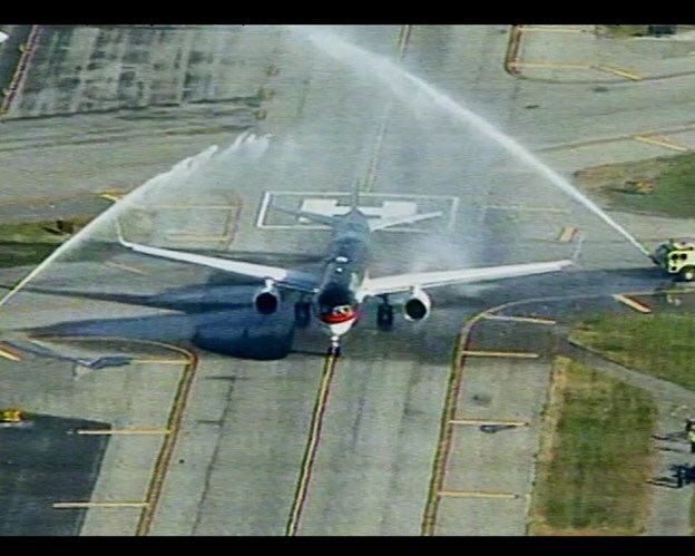 (61) Onto happier things, like the firecrew at NYC's La Guardia Airport saluting the President Elect as he flies to Washington DC for his first meetings there after the election.