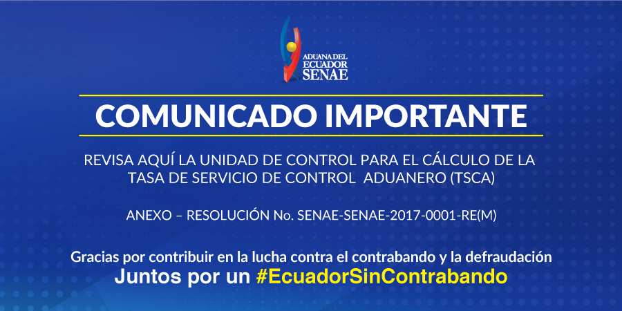 SENAE_Aduana's tweet photo. [ATENCIÓN OPERADORES DE COMERCIO EXTERIOR] Revisa aquí la unidad de control para el cálculo de la TASA DE SERVICIO DE CONTROL ADUANERO. Ingresa a través de #SENAEBrowser https://t.co/ypB5nY55b8 https://t.co/2YcnP4lQfp