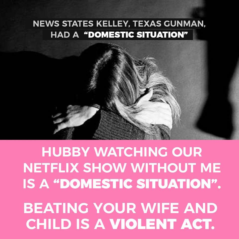 thesyndromemag's tweet photo. News states #Kellley, #Texas gunman, had a "domestic situation"
 #TheSyndromeMag #Syndromena #SatireforWomen https://t.co/QlpMVmNQpa