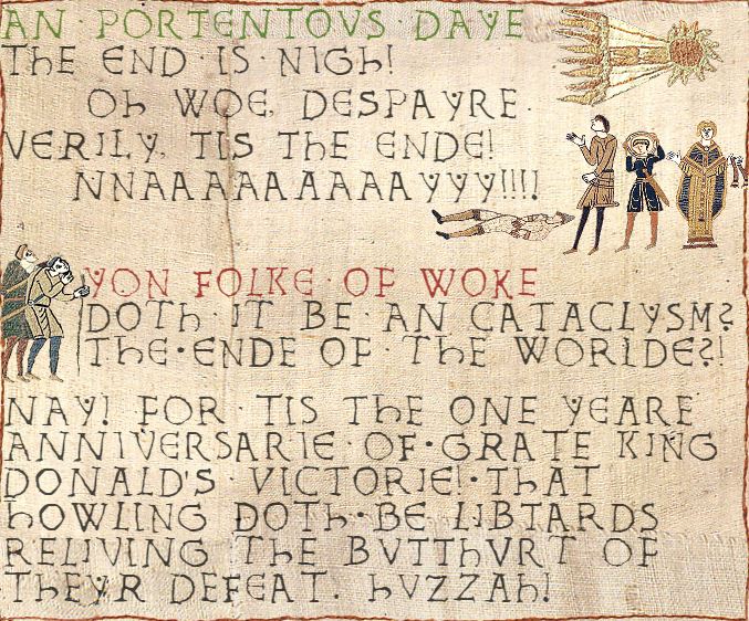 Swannie_Lad's tweet photo. A Bayeux to mark the first anniversary of a very important day (created 08/11/2017) #MAGA @realDonaldTrump #Trump @HillaryClinton #HillaryCorrupt #HillaryForPrison #PraiseKek #Pepe #Libtards #Triggered https://t.co/0595SVgpDy