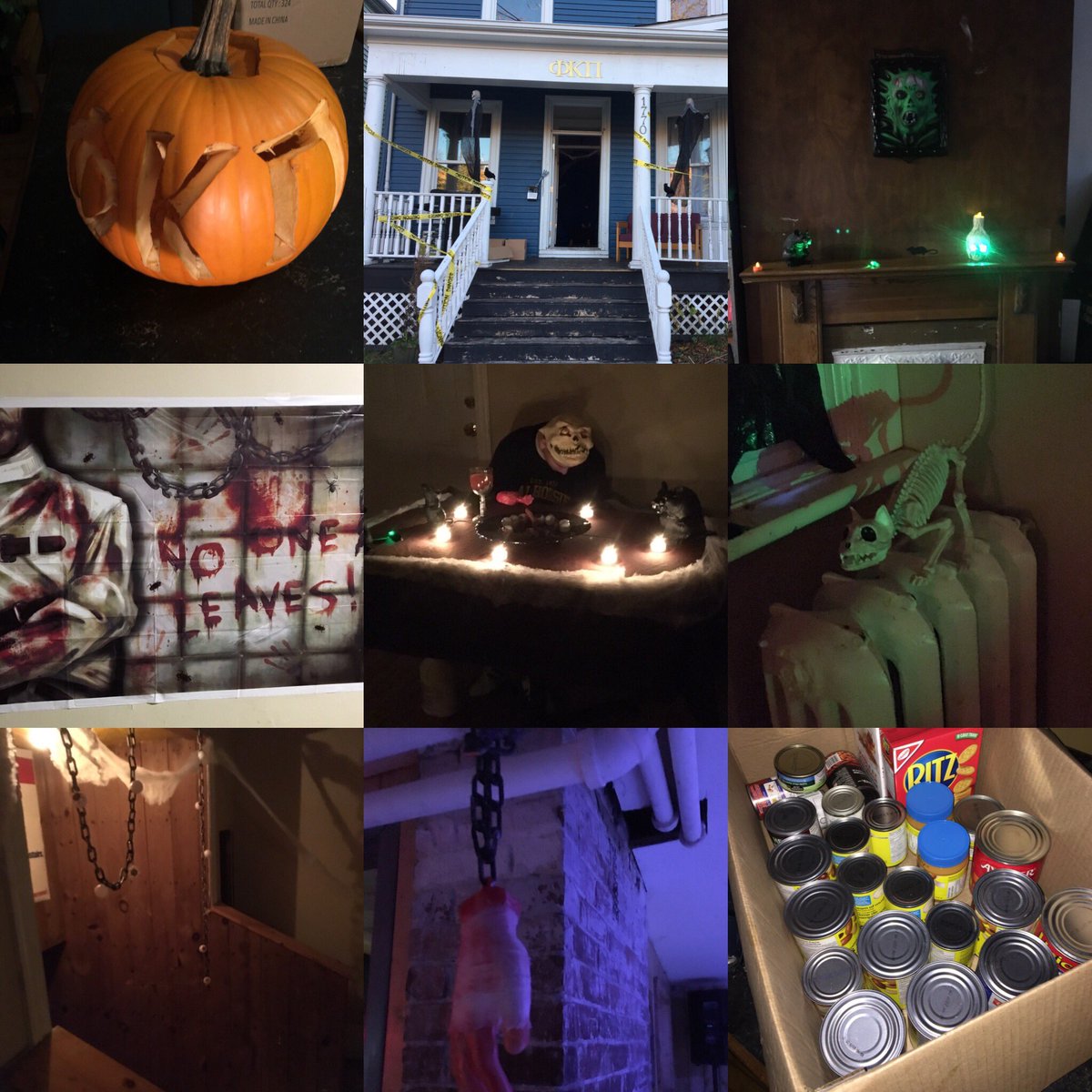 PhiKappaPiZG's tweet photo. A few pics from our Haunted House last week, including a pumpkin from @OmegaPiSorority and some of the food donations for Feed Nova Scotia! https://t.co/50UvjeKOcU