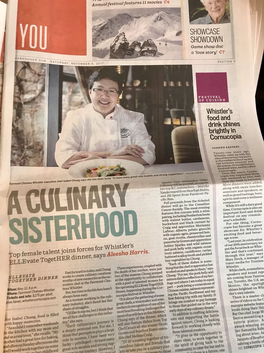FairmontWhistlr's tweet photo. #ICYMI: @Aleesha_H talks with Chef @isabel_chung ahead of our #ELLEvateTogetHER event in Saturday’s @VancouverSun.
https://t.co/Zc0koD6KtH 
#WAAG https://t.co/xvBVG0CWwK