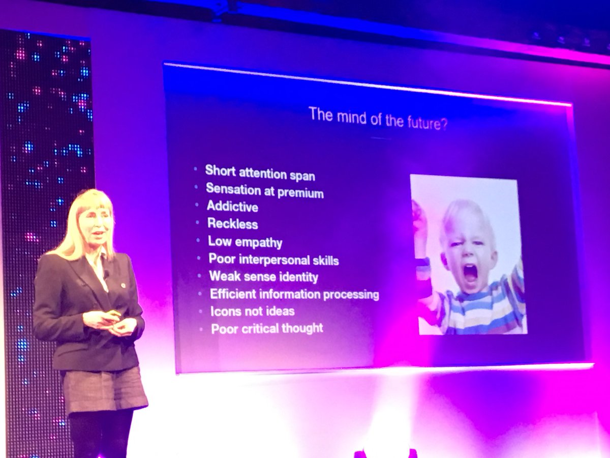 hansubbe's tweet photo. Neuroscience perspective by @BaronessGreenfi challenging the persuasive powers of digital and highlighting that technology needs to be a means to an end &amp; better future - not a destination in it self #mademethink #TalentIntelSummit https://t.co/xfjCtXQYho