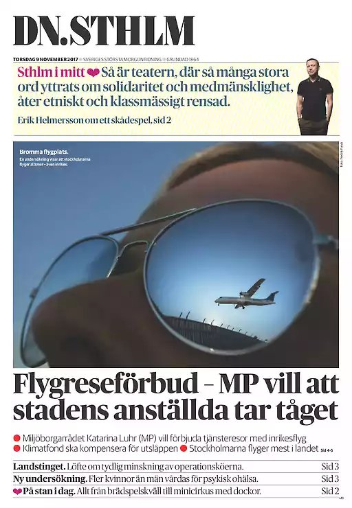 svenska_ettor's tweet photo. DN Sthlm: Flygreseförbud - MP vill att stadens anställda tar tåget #tomorrowspaperstoday https://t.co/Uer3x2C8iR