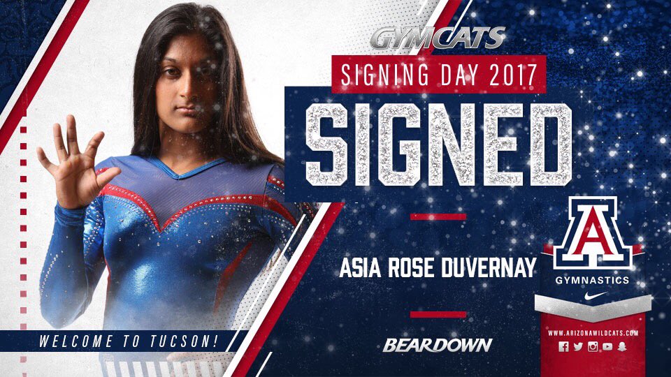 ArizonaGymCats's tweet image. It’s #SigningDay Wildcats! Please help us welcome our first of four new recruits joining us in the fall of 2018, Asia Rose DuVernay. #WelcomeToTucson Asia!