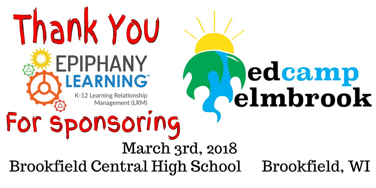 Thank you @EpiphanyLearn for your support of EdCamp Elmbrook &amp; supporting powerful PD led by educators for educators. Registration opens New Year's Day sites.google.com/elmbrookschool…