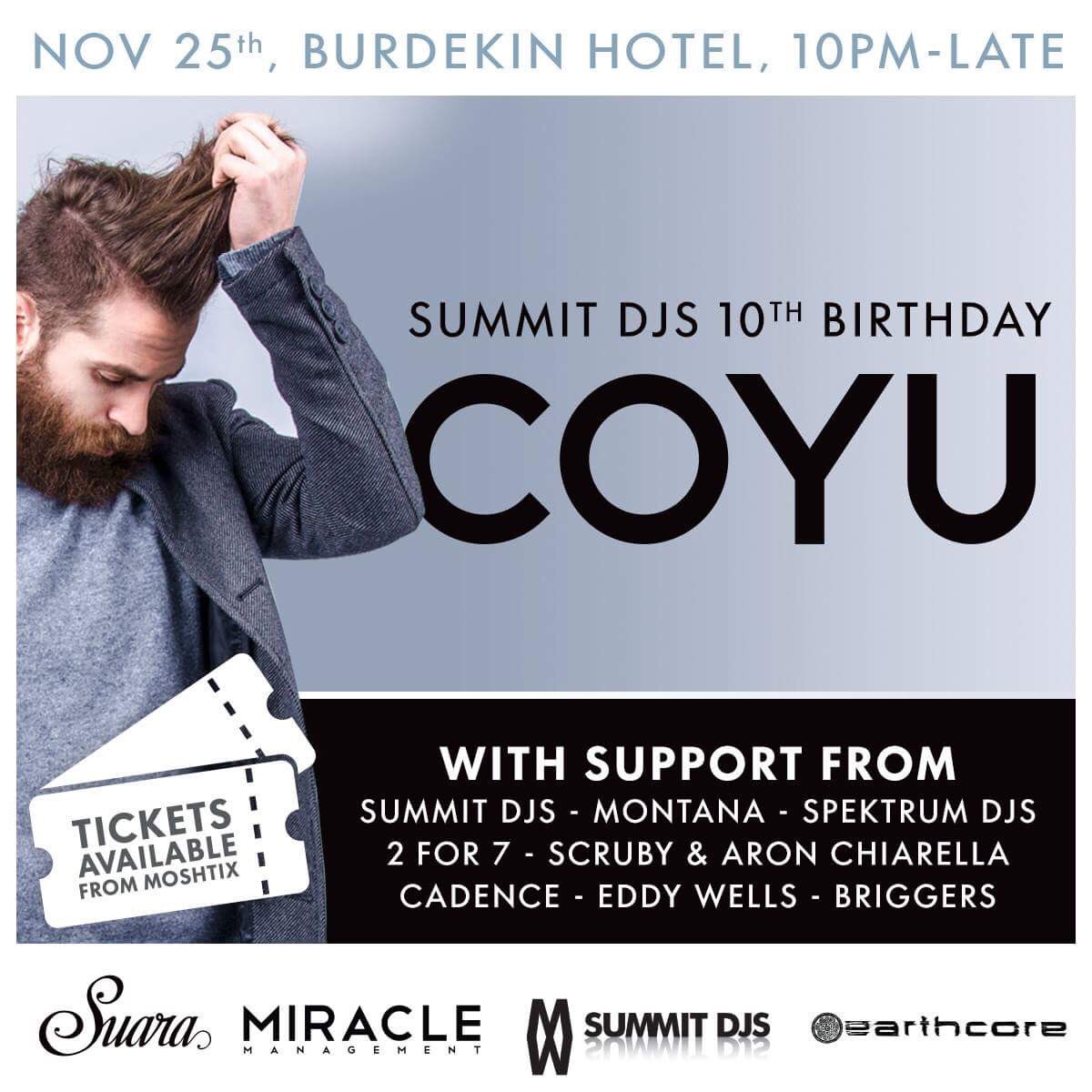 SummitDjs's tweet image. Summit 10th Bday Discount for COYU: 

moshtix.com.au/v2/event/coyu-…

@SuaraMusic @coyumusic @SummitDjs #techno #Techhouse