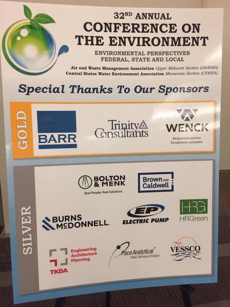 ltaylor2ski's tweet photo. Proud sponsor of the 32nd Conference on the Environment. @WenckTeam @kanderson170 @katofrog @MirandaWX https://t.co/REtETublGI