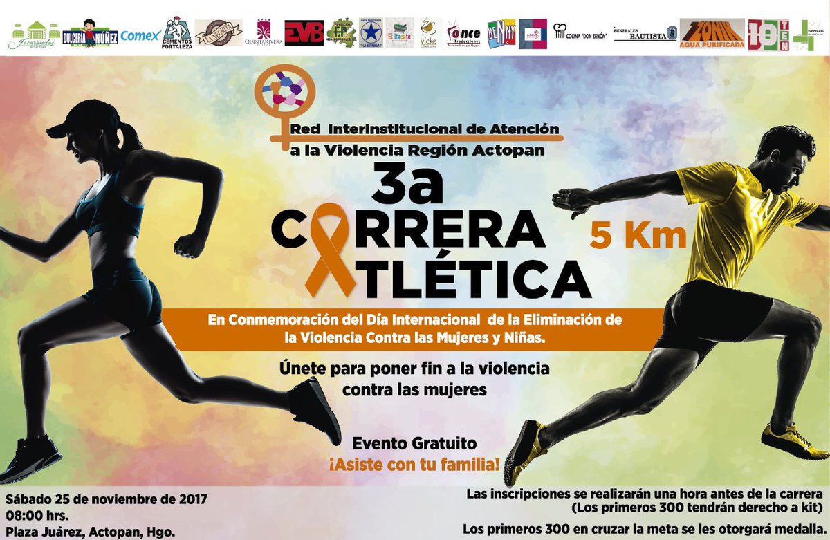 cccactopan's tweet photo. La Red Interinstitucional de Atención a la Violencia Región Actopan
Te invita a participar en la 3ª. Carrera Atlética conmemorativa del Día Internacional de la Eliminación de la Violencia contra las Mujeres y Niñas
Únete para poner fin a la violencia contra las mujeres https://t.co/dYdnHam1dT