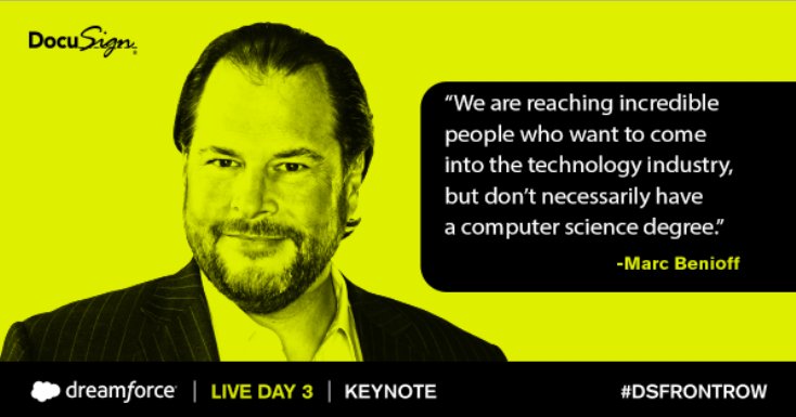 Docusign's tweet photo. .@Benioff on the #futureofwork with @IBM CEO @GinniRometty. #DF17 #DSFrontRow https://t.co/vqbRDuMD8R