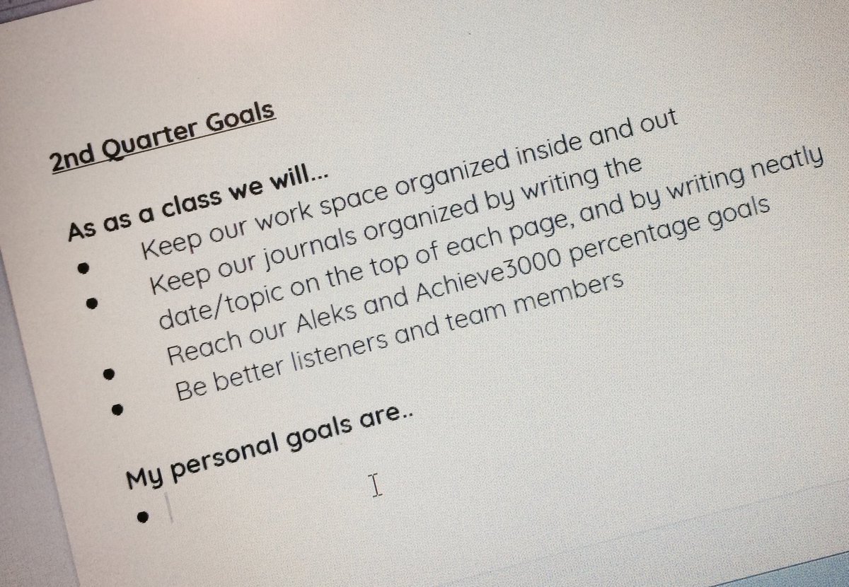 Ms_Sarah_Leo's tweet photo. Aiming to do a better job at keeping our goals in mind for Q2! Ss will tape this on their desks! #Thriving3rdGrade https://t.co/UPcJI9LDgQ