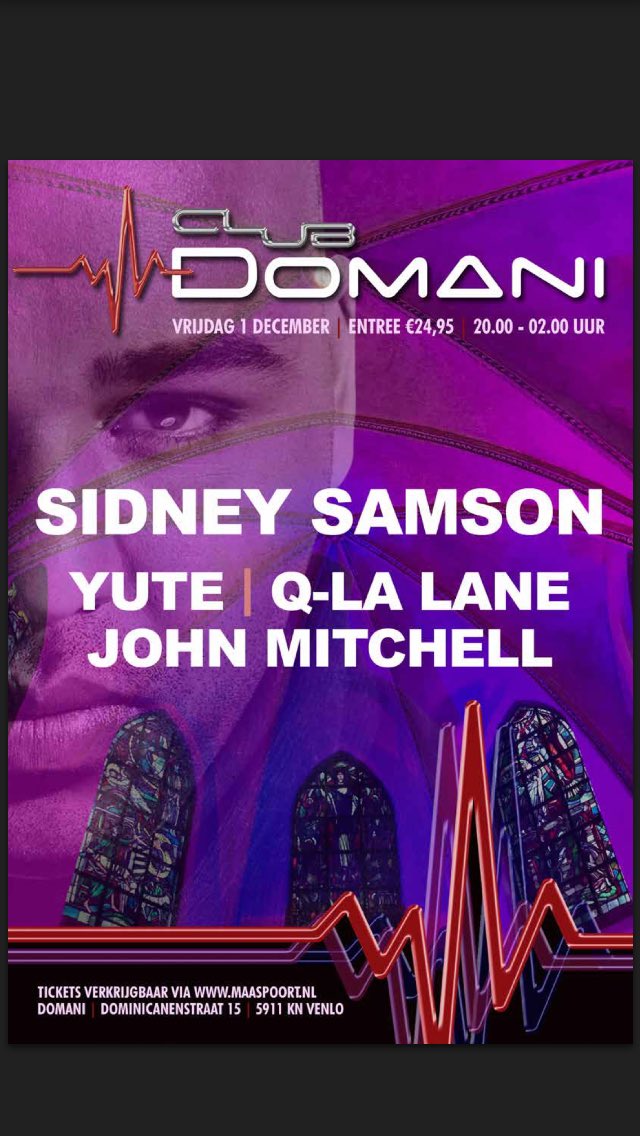 Club Domani > Editie No.1
Vrijdag 01 december 2017 

Club Domani! Een geheel nieuw concept in Venlo. Verwacht een Clubnight waar aan alles is gedacht. Een te gekke show met (internationale) DJ’s en special acts. Tickets:
maaspoort.nl/programma/club…