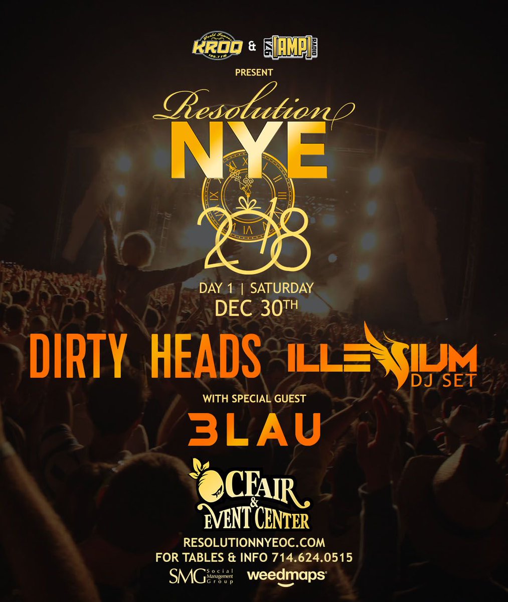 dirtyheads's tweet photo. Excited to announce that we will be in Orange County, CA on December 30th and performing at Resolution NYE 2018!  Tickets go on Sale Friday (11/10) at 11:00am PST at https://t.co/5suMGi3ycq. #resolutionnyeoc https://t.co/1zqf47bleo