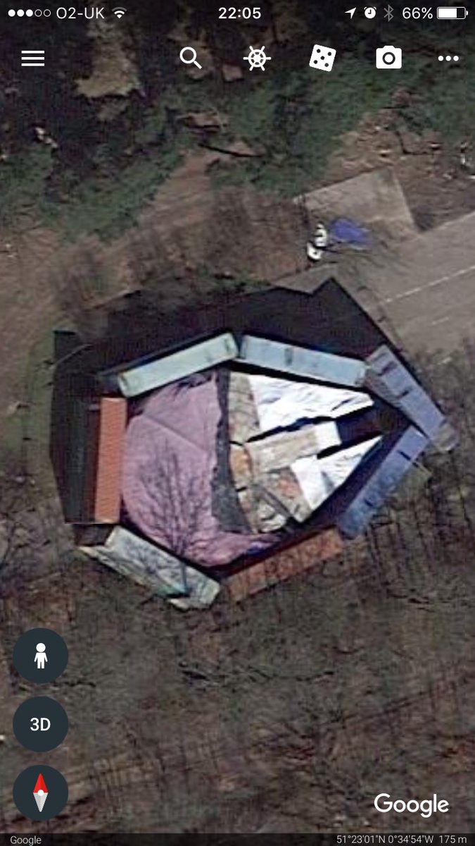 AndiDurrant's tweet photo. Super nerd alert.. search Longcross Studios Surrey on google earth, scroll to the right into some farmland and you can find the Millennium Falcon hidden behind some shipping containers https://t.co/sV5FivPdRe