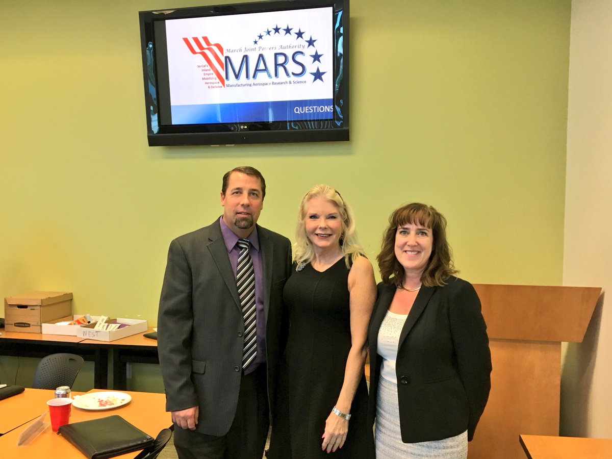RivCoSolutions's tweet photo. Loren Sims, WDB Op. Manager &amp; Lea Peterson, WDB West Region Chair, w/Dr. Danielle Wheeler of the March Joint Powers Authority! Thank you to the @MarchJPA for joining us this A.M. to share how you’re working to bring good jobs to #RiversideCounty! #WIOA https://t.co/A1y8k7jCZS