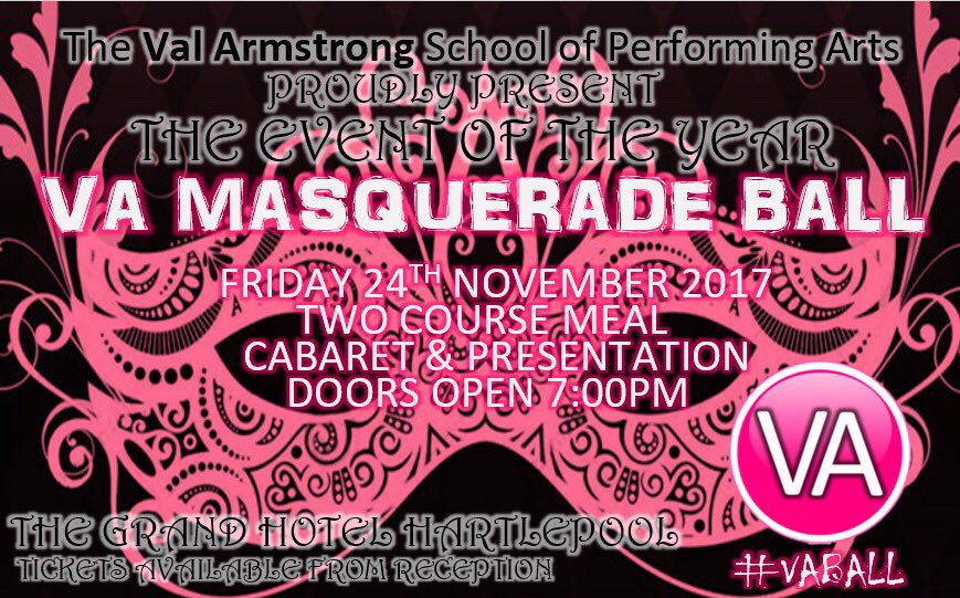 VAhartlepool's tweet photo. Masks at the ready, the event of the year is just around the corner ! 
✨VA MASQUERADE BALL✨ 
FRIDAY 24th NOVEMBER 2017, GRAND HOTEL HARTLEPOOL TICKETS ARE AVAILABLE FROM RECEPTION https://t.co/kAsiOzcYnT