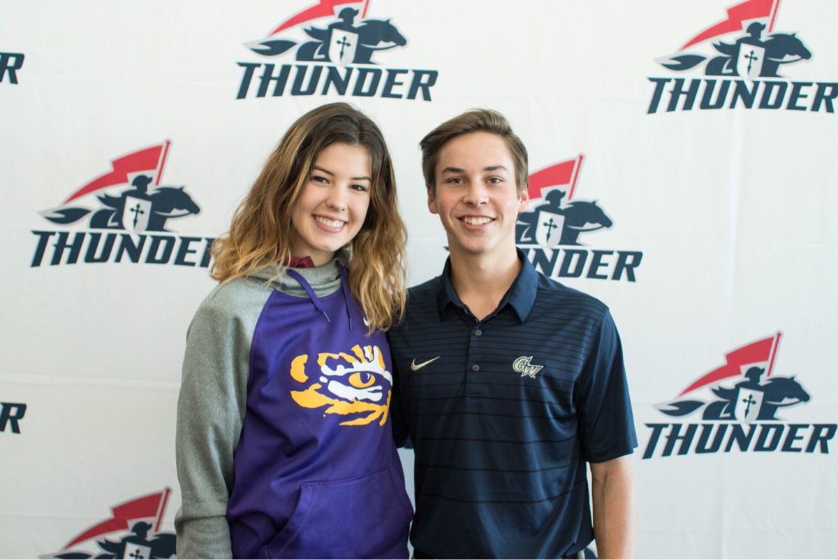 ChrisDuderstadt's tweet photo. St. James also had its fall signing day ceremony today. Allison Coens signed to play beach volleyball at LSU and Blake Ripp signed to play baseball at George Washington. Photo credit: Eduardo Godinez. https://t.co/w9E7Wd9E4y