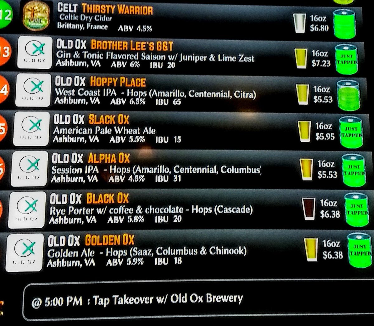 Our #TapTaker w/ @OldOxBrewery has begun and the brews are loaded. Stop by for a pint! Music by @elvis_nixon. #HalfPriceBurgers #HoppyHourTill630 @LoCoEntertain @vabrews @CheersVA