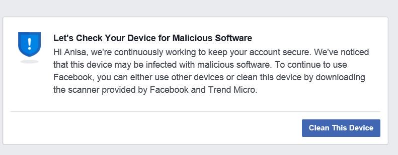 AnisaAClaire's tweet photo. @facebook What is with this weird message popping up from you? It can't be my computer because I've tested on other computers and it's still saying the same thing... Please help! Forums everywhere are saying you're not responding or helping people until they go to the BBB????? https://t.co/ljbaN0xEIS