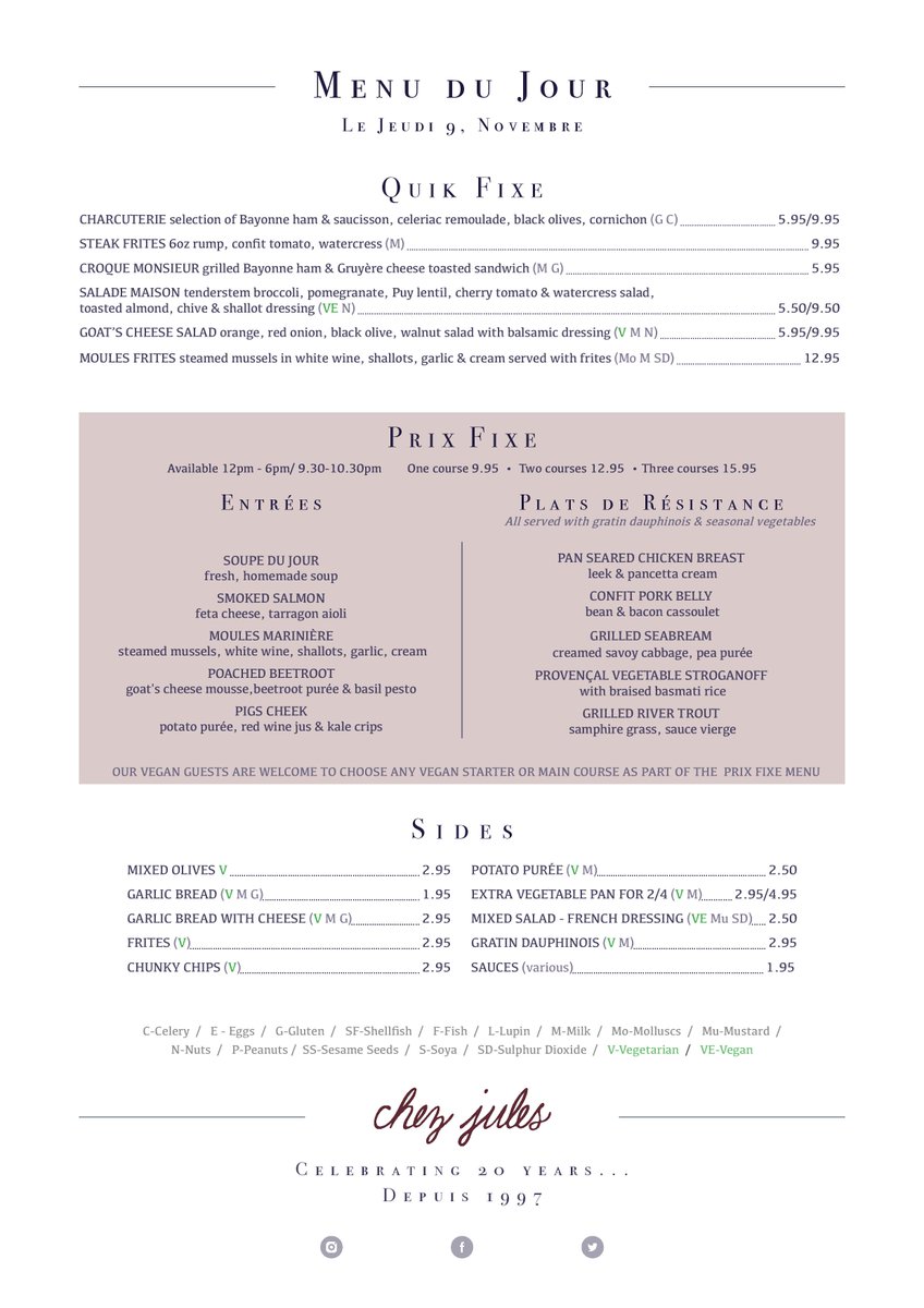 ChezJules's tweet photo. Prix Fixe on until 6pm! 1crs 9.95 2 crs 12.95 3 crs 15.95 https://t.co/thoWReDdYt #fresh #dailychanging #chestertweets #chester #jeudi https://t.co/lqwrGii2Zg