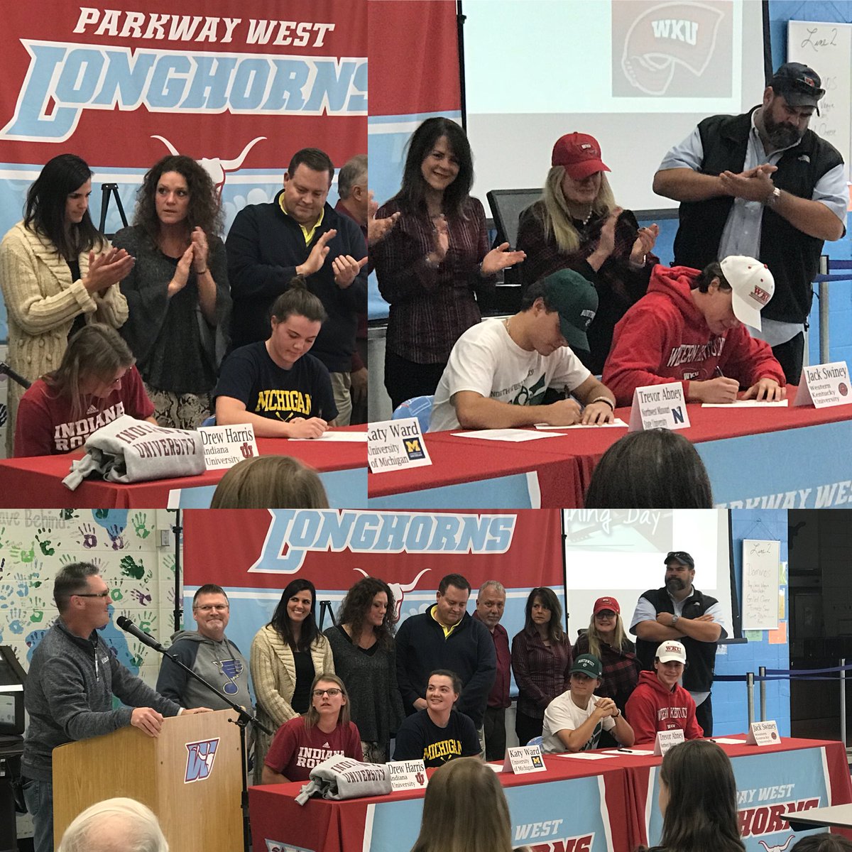 Longhorns2018's tweet photo. Shout out to Drew, Kate, Trevor, &amp; Jack on signing letters of intent today #Indiana #Michigan #nwmost &amp; #WKU are lucky to have you 🙌🏼⚾️🚣🏼‍♀️ https://t.co/OeKNCEnmG0