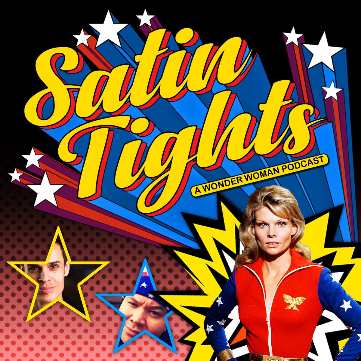SatinTightsPOD's tweet photo. Our new logo and episode art! I am NOT an artist by any stretch but I worked on these for hours. I'm happy with them. Our review of "Who's Afraid of Diana Prince?" and Cathy Lee Crosby's #WonderWoman drops THIS WEEK(END?)! #doublesized #podcast - Paul https://t.co/yssOIcIxeh