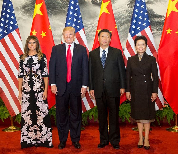 .<a href="/POTUS/">President Donald J. Trump</a> <a href="/FLOTUS/">First Lady Melania Trump</a> welcoming upon their arrival to the Great Hall by Chinese President Xi &amp; First Lady Peng Liyuan.

10📸instagram.com/p/BbQ3bcJADfy/