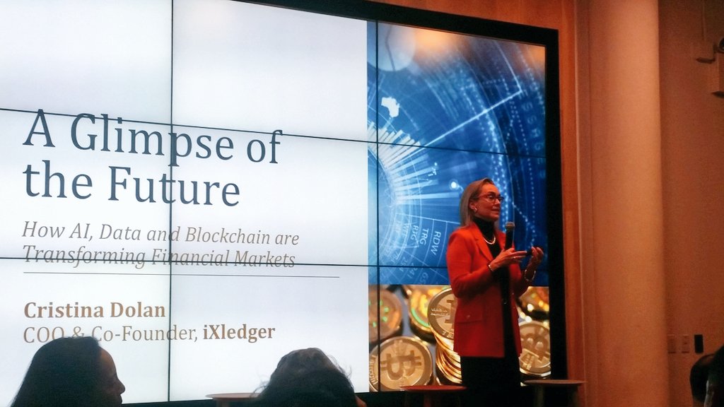 MauraKellyMedia's tweet image. .@CristinaDolan goes beyond bitcoin &amp;amp; talks future of #blockchain in finance. #Trust @insideCHAINS #NYDI