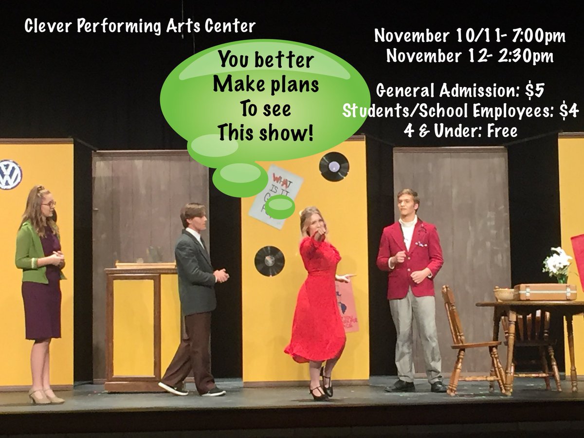 CleverFineArts's tweet photo. Don’t miss out on this show by the Clever Theatre Dept. this weekend only! https://t.co/vowzZ4ETZG