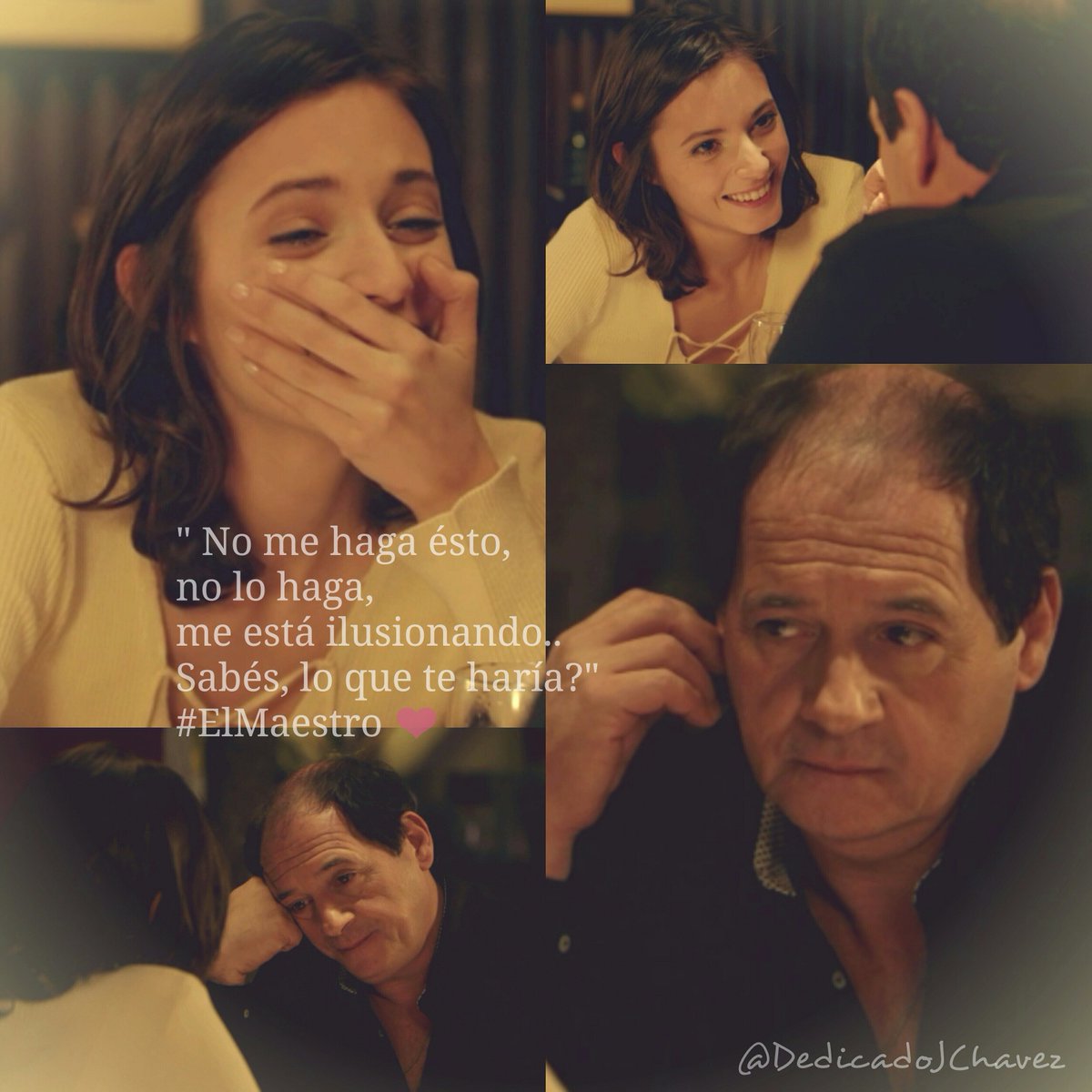 DedicadoJChavez's tweet photo. " Me estás enseñando a extrañar...
No me haga ésto, no lo haga..
Me está ilusionando.
Sabés, lo que te haría? #Luisa y #Prat 💖 #ElMaestro https://t.co/brlCJDDXuo
