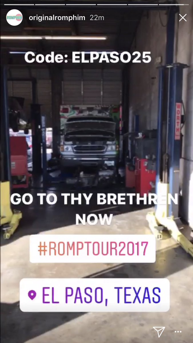 originalromphim's tweet photo. Attention #rompsquad - our beloved RompBulance is in the shop, getting a new transmission. Stay tuned for updates to tour schedule, and check out our IG story for a touching tribute. https://t.co/0GV1tfsYXq